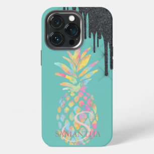 Black Glitter Drips Pineapple Mint Green  iPhone 13 Pro Case