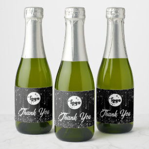 black glitter drips thank you  sparkling wine label