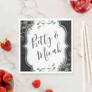 Black Glitter & Eucalyptus Wedding Napkins