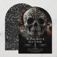 Black Glitter Glam Sparkle Skull Baby Shower