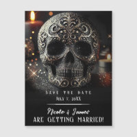 Black Glitter Glam Sparkle Skull Gothic Save Date