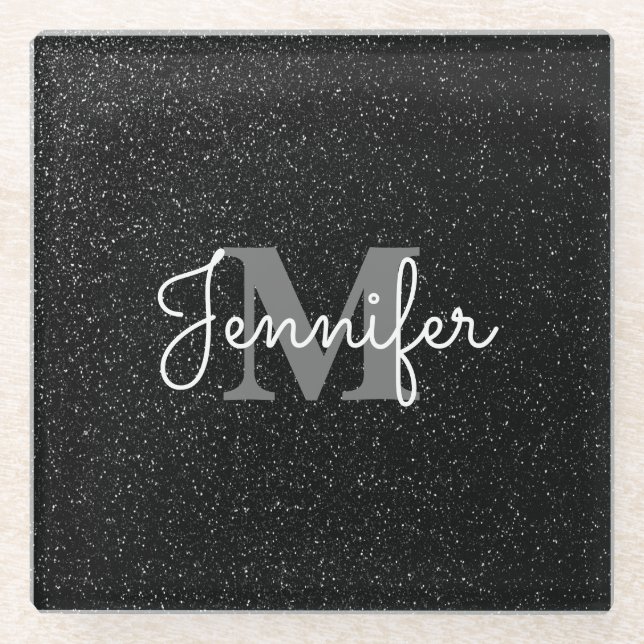 Black Glitter Glass Coaster (Front)