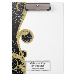 Black Glitter Gold Elegant Chic Glam Personalised Clipboard