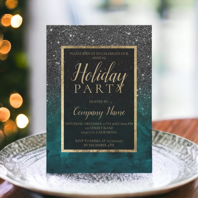 Black glitter gold emerald corporate Christmas Invitation (Black glitter gold emerald corporate Christmas Invitation)