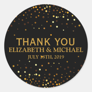 Black Glitter Gold Faux Confetti Wedding Thank You Classic Round Sticker