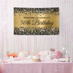 Black Glitter Gold Foil 50th Birthday Welcome Banner