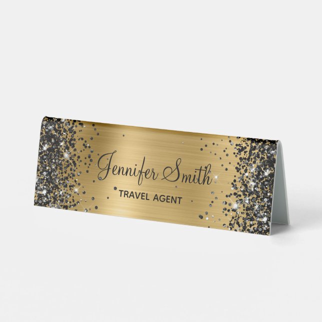 Black Glitter Gold Foil Name (Back)
