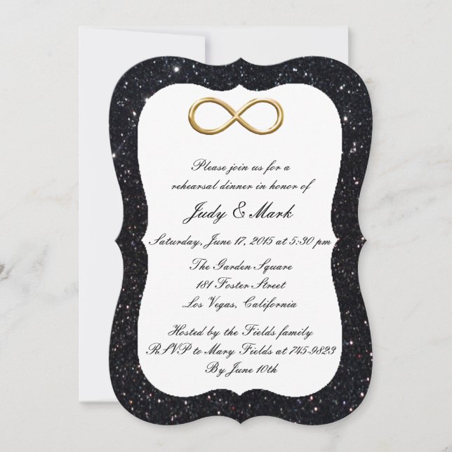 Black Glitter Gold Infinity Rehearsal Dinner Invitation (Front)