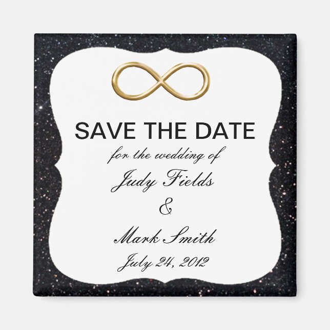 Black Glitter Gold Infinity Save The Date Magnet (Front)