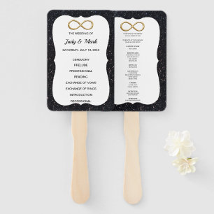 Black Glitter Gold Infinity Wedding Program Fans