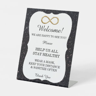 Black Glitter Gold Infinity Wedding Safety Pedestal Sign