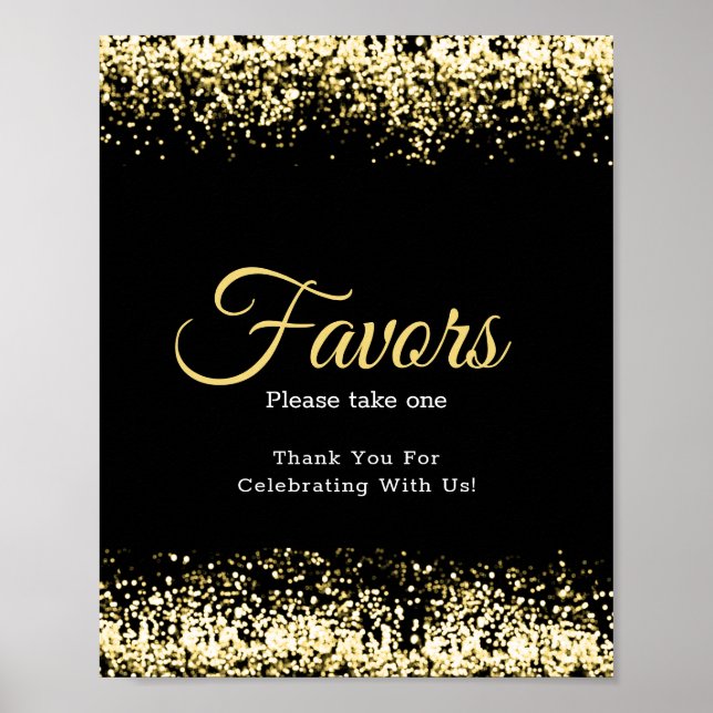  Black Glitter Gold Wedding Favour Sign (Front)