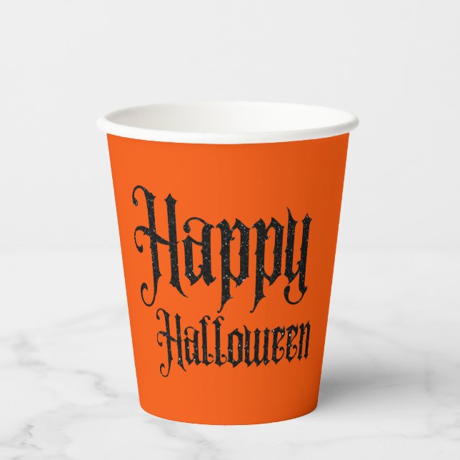 Black Glitter Happy Halloween Paper Cups (Front)
