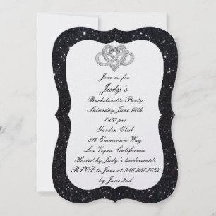 Black Glitter Infinity Heart Bachelorette Party Invitation