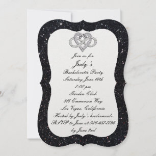 Black Glitter Infinity Heart Bachelorette Party Invitation