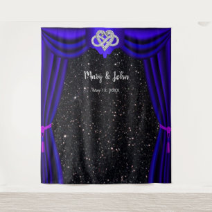 Black Glitter Infinity Heart Blue Curtain Backdrop Tapestry