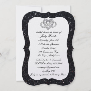 Black Glitter Infinity Heart Bridal Shower Invite