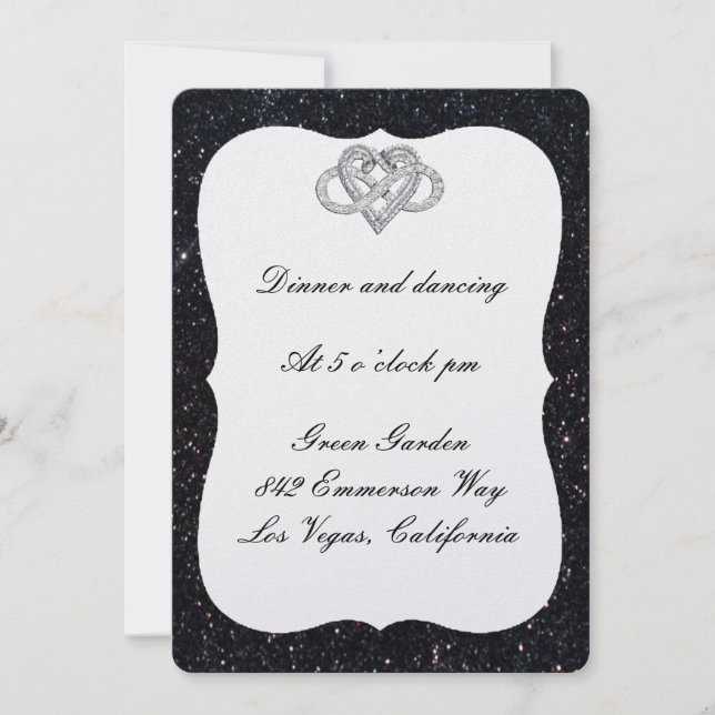 Black Glitter Infinity Heart Reception Card (Front)