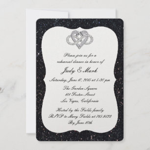 Black Glitter Infinity Heart Rehearsal Dinner Invitation