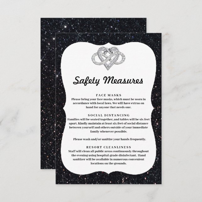 Black Glitter Infinity Heart Safety Measures Enclosure Card (Front/Back)