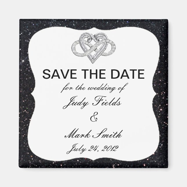 Black Glitter Infinity Heart Save The Date Magnet (Front)
