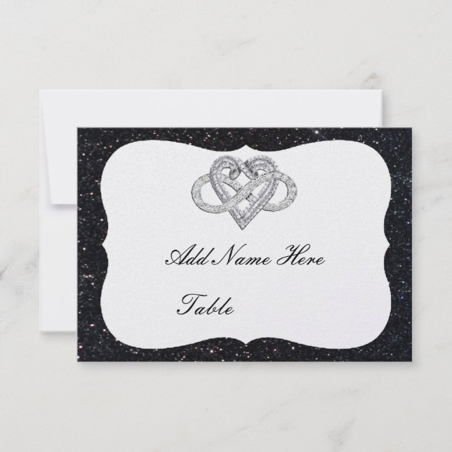 Black Glitter Infinity Heart Table Place Card (Front)