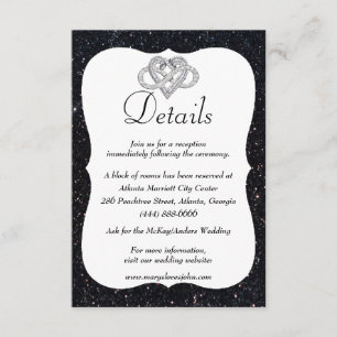 Black Glitter Infinity Heart Wedding Details Enclosure Card