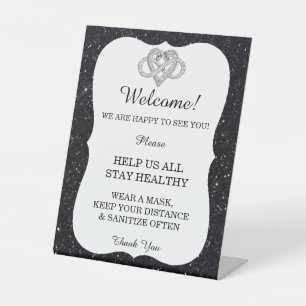 Black Glitter Infinity Heart Wedding Safety Pedestal Sign