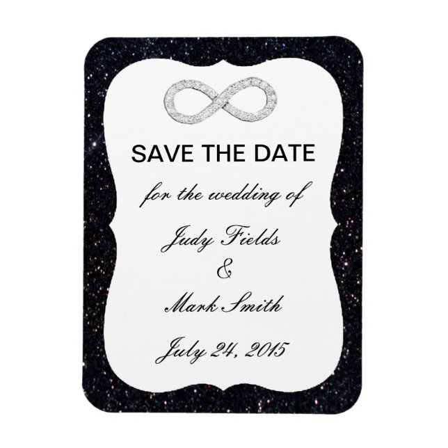 Black Glitter Infinity Save The Date Magnet (Vertical)