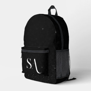Black Glitter Initials Print Cut Sew Backpack