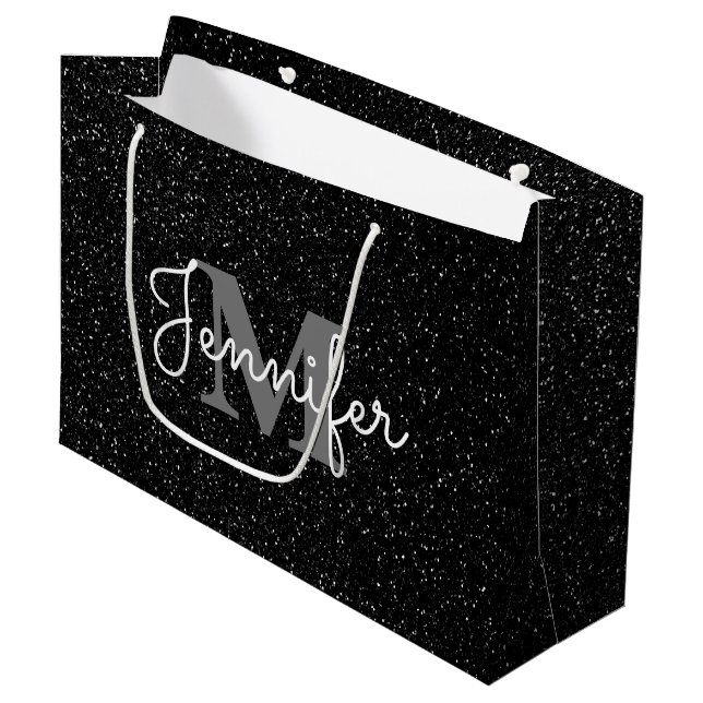 Black Glitter Large Gift Bag (Front Angled)