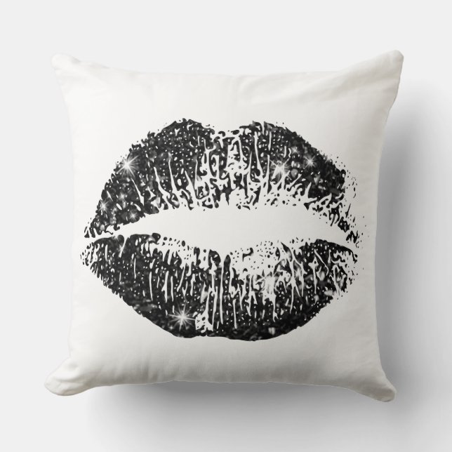Black Glitter Lips #2 Cushion (Front)
