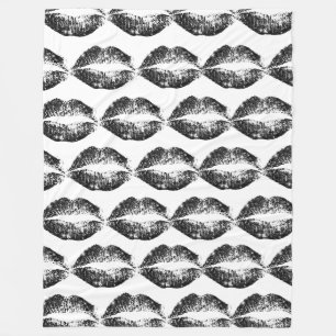 Black Glitter Lips Fleece Blanket