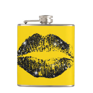 Black Glitter Lips Hip Flask