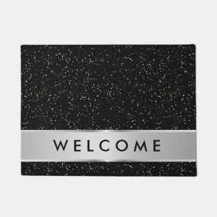 Black Glitter Look Welcome Doormat