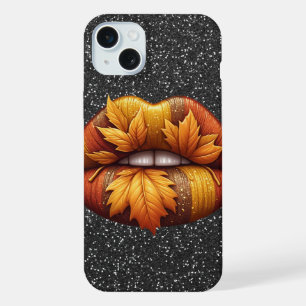 BLACK GLITTER LOOK WITH GOLD SHINY LIPS iPhone 15 PLUS CASE