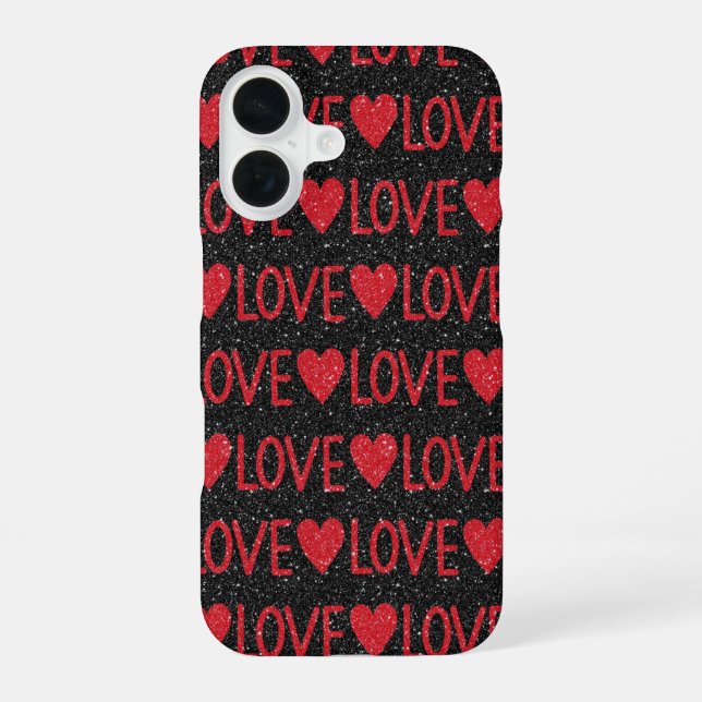 Black Glitter LOVE iPhone 16 Case (Back)