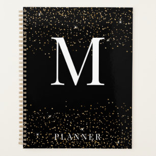 Black Glitter Modern Glam Monogram Planner