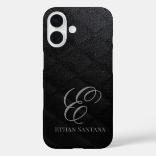 Black Glitter Monogram iPhone 16 Case