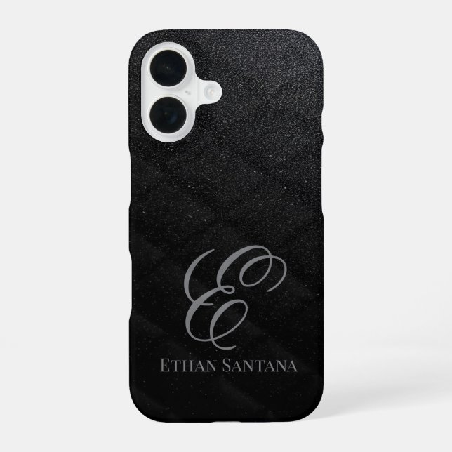 Black Glitter Monogram iPhone 16 Case (Back)