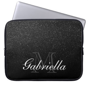 Black Glitter Monogram Laptop Sleeve