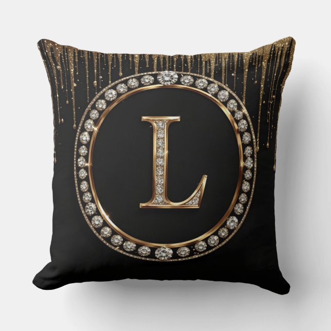 Black Glitter Monogram Letter L Branding Use Cushion (Front)