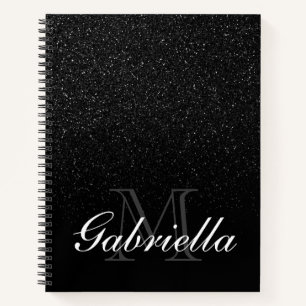 Black Glitter Monogram Notebook