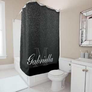 Black Glitter Monogram Shower Curtain