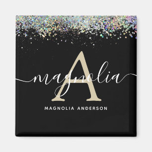 Black Glitter Monogram Sparkle Magnet