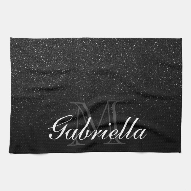 Black Glitter Monogram Tea Towel (Horizontal)