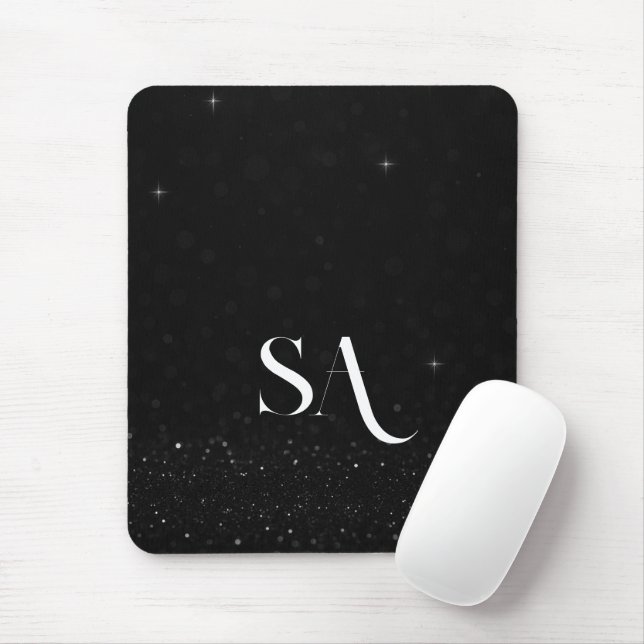 Black Glitter Mousepad with Custom Initials (With Mouse)