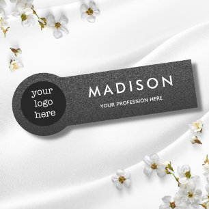 Black Glitter Ombre Employee Name Logo Badge