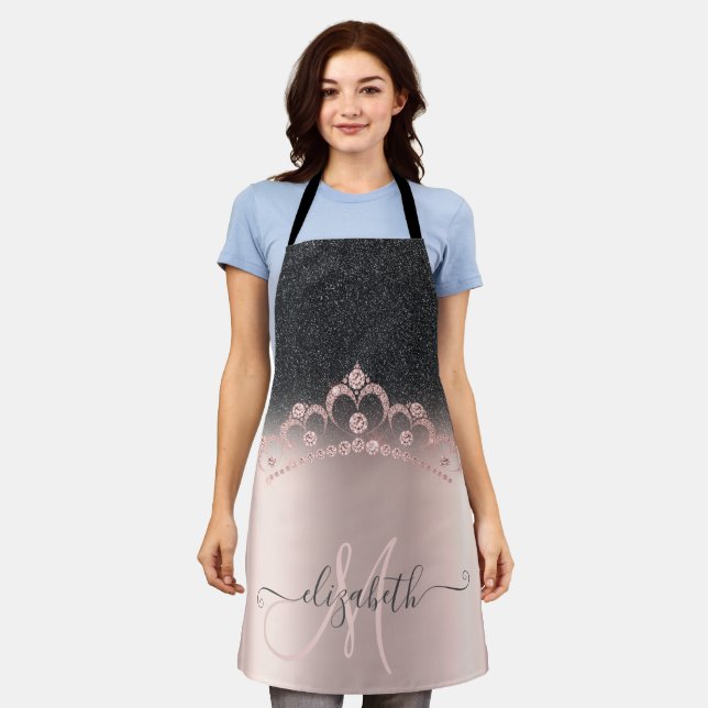 Black Glitter Ombre Rose Gold Tiara Diamonds Apron (Worn)