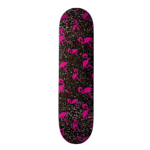 Black glitter pink flamingo skateboard